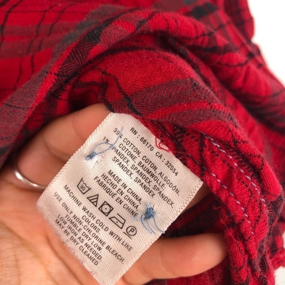 🦋  ANTHROPOLOGIE HOLDING HORSES Red Flannel Tunic XS Penny Plaid Henley Top - Picture 5 of 6
